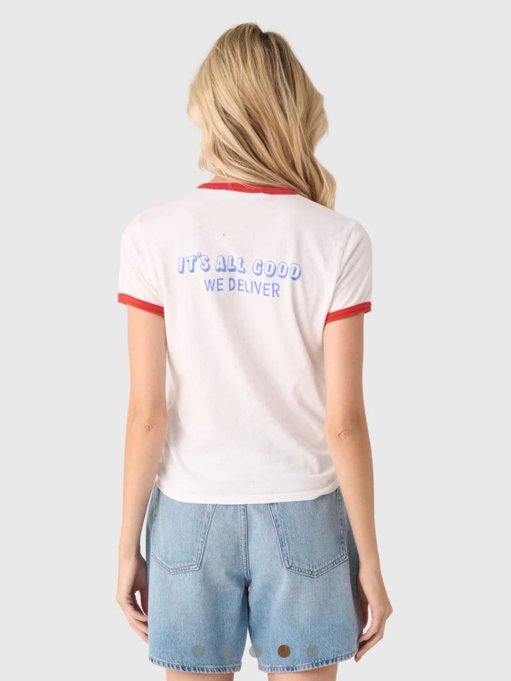 MOTHER White 'City Girl Pizza' The Lil’ Goodie Graphic Ringer Tee with Red Trim - Picture 4 of 7